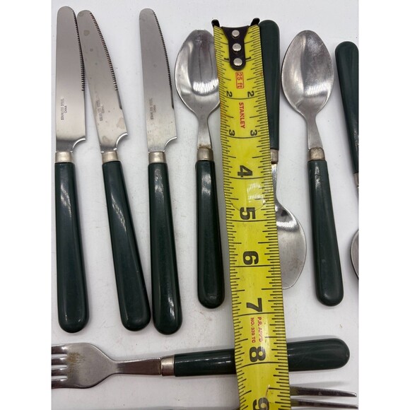 Mid Century  Handled 4 Knives 3 Forks 3 Spoons Mixed Flatware Lot - Picture 3 of 4